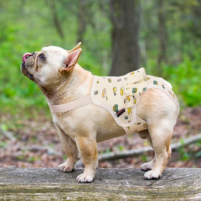QBLEEV Dog Diapers Female Washable Sanitary Pantie with Adjustable Suspender, Reusable Doggie Diapers for Male Dogs in Heat, Cotton Puppy Pet Period Panties Dog Underwear for Teddy French Bulldog M