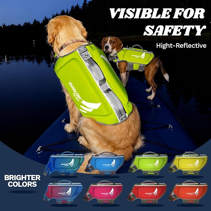 VIVAGLORY High Buoyancy Dog Life Vest, Swimming Vest with Handle, Dog Life Jacket for Swimming & Boating, Buoyancy for Puppy Doggy, XL, Bright Yellow