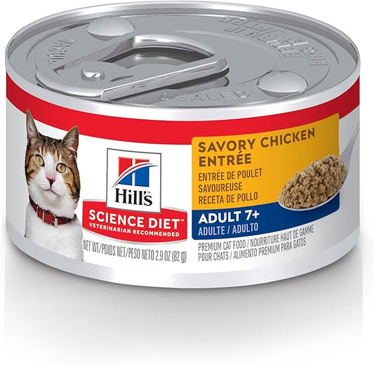Hill's Science Diet Adult 7+ Wet Cat Food, Chicken Minced, 2.9 oz. Cans, 24-Pack