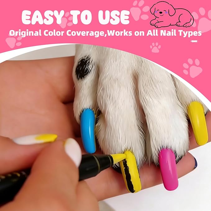 Dog Nail Art Pens,Nail Art Markers for Dog-6 Colors & 20 Pcs Dog Bowknot Hair Bows, DIY Nails for Pet, Dog Safe Nail Polish Non Toxic, Odorless, Easy to Apply
