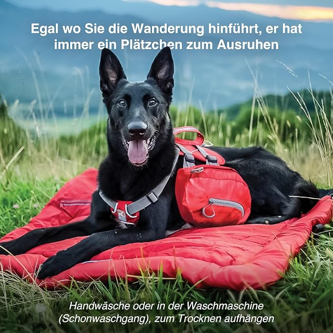 Kurgo Loft Wander Dog Bed - Travel-Friendly Comfort Roll - Durable Water Resistant Top - Microtomic Ripstop Material - Portable Bed Roll - Non-Slip Bottom - Chili Red - Medium