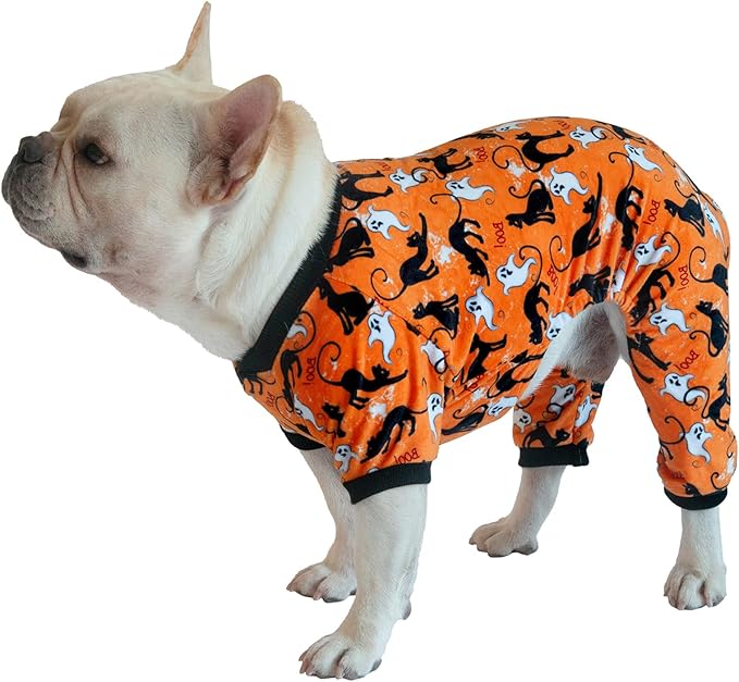 CuteBone Soft & Stretchy Halloween Dog Pajamas - Cozy Pet Jammies Breathable Jumpsuit for Small Dogs - All-Season Comfy Outfit Easy-On Pullover Design - Keeps Pets Warm & Comfortable P173S
