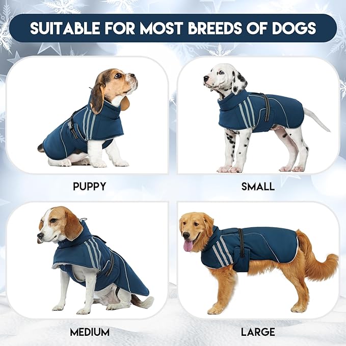 Warm Reflective Adjustable Dog Jacket, Furry Turtleneck Winter Coat Thicken Fleece Vest, Waterproof Windproof Cold Weather Coats with Buckle for Puppy Small Medium Large Dog