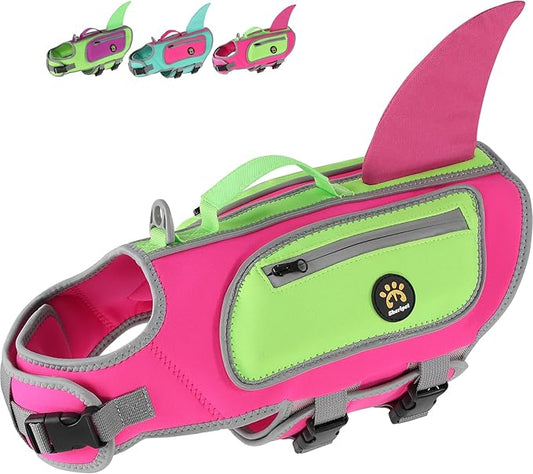 Dog Life Jacket Shark, Good Visibility Dog Life Vest for Swimming Boating, Reflective & Adjustable Pet Swim Floating Vest with High Buoyancy for Small Medium Large Dogs (Rosepink, X-Large)