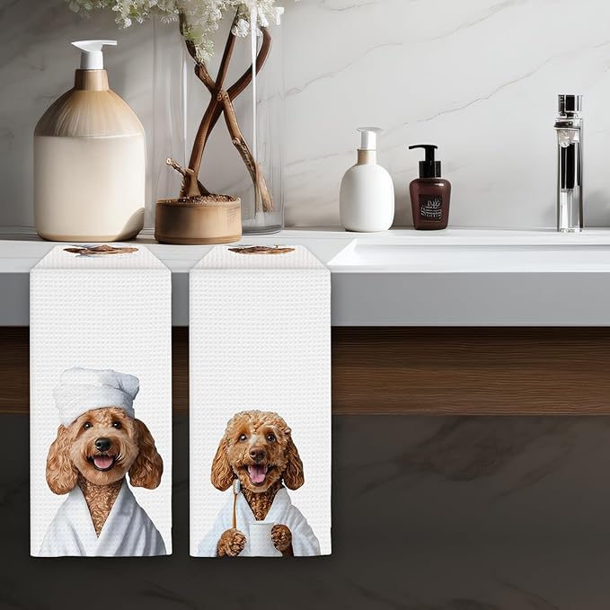 Goldendoodle Bathroom Decor Hand Towels Set of 2 - Funny Dog HandTowels, Golden Doodle Dog Gifts for Women Decorative Hand Towels for Bathroom, Golden Doodle BathroomWashroom Decor(16x24Inch)