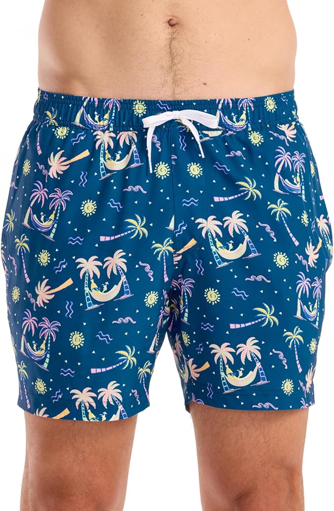 Tipsy Elves Men's Stretch Swim Trunks 7 Inch Inseam 4-Way Stretch with Mesh Liner - Quick-Dry Funny Swimwear Bathing Suit