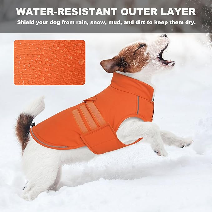 Mklhgty Extra Warm Dog Coat, Waterproof Dog Winter Jacket with Leash Portal, Fleece Reflective Pet Snow Vest for Small Medium Large Dogs - Orange - XL