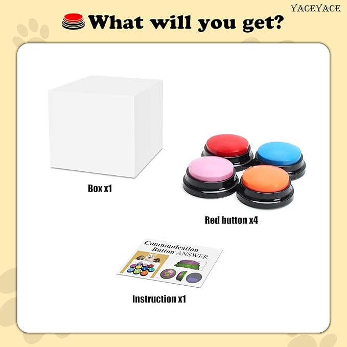 Voice Recordable Button, 4Pcs Colorful Dog Talking Buttons Starter Set, 30 Second Record Talking Button for Pets Train or Communication