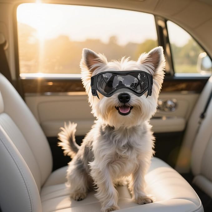 NAMSAN Dog Goggles Small Breeds, UV Protection Dog Glasses for Small Dogs, Puppy Sunglases Windproof Dustproof Driving Eye Protection, Adjustable, Classic Black