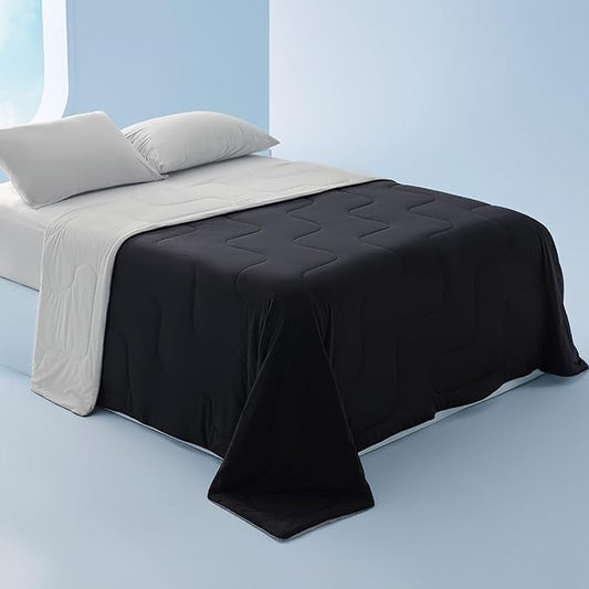 Bedsure Cooling Blankets for Hot Sleepers - Cooling Comforter, Cold Summer Blanket King Size for Bed, Ice Breathable and Lightweight Gift for Night Sweats, Black and Grey, 104x90 Inches
