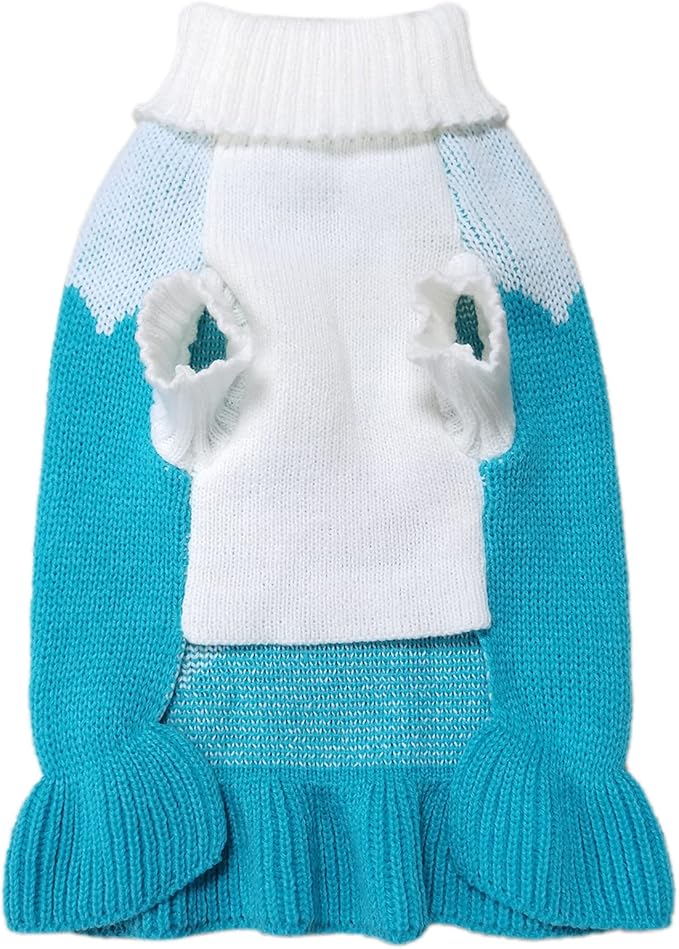 CHBORCHICEN Pet Dog Sweaters Classic Knitwear Turtleneck Winter Warm Puppy Clothing Cute Strawberry and Heart Doggie Sweater (XS, Dress-Sky Blue)