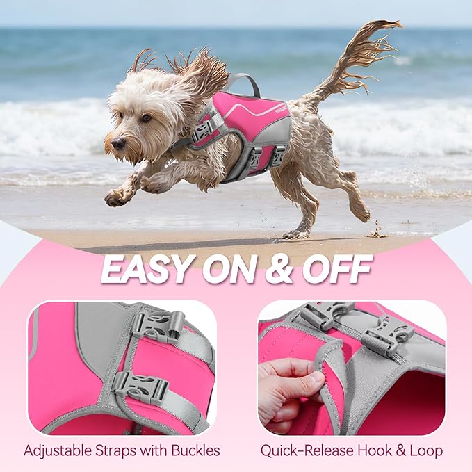 VIVAGLORY Neoprene Dog Life Vest, Dog Life Jacket for Swimming & Boating, Lightweight & Buoyancy for Puppy Doggy, Swimming Vest with Handle, XS, Pink