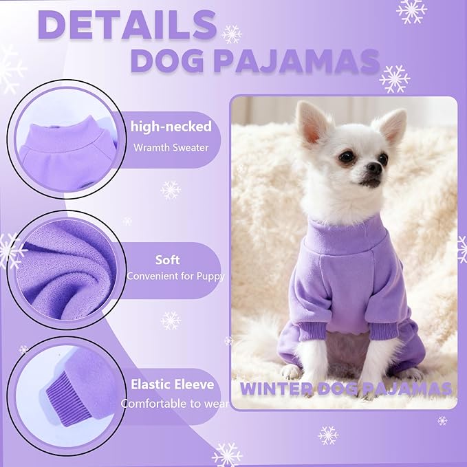 Dog Pajamas Dog Sweater for Small Dogs Girl Boy Winter Warm Soft Puppy Pjs Stretchy Jumpsuit Doggie Pet Clothes Outfits XXS~L (Purple, Small)