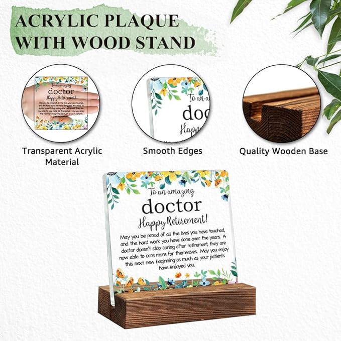 To An Amazing Doctor Acrylic Sign With Wooden Stand, Funny Floral Home Office Tabletop Desk Decor Plaque, Appreciation Retirement Thank You Gifts for Doctor, Doctor Retired Dr Doctor Gifts