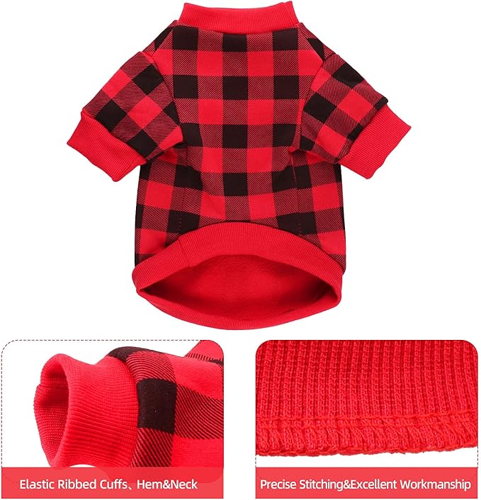 Dog Fleece Sweater for Small Dogs Buffalo Plaid Dog Clothes Soft Thickening Warm Puppy Clothes Sweater for Small Dogs Girl & Boy(XS)