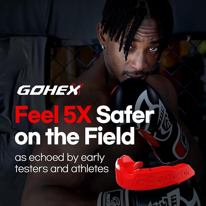 GOHEX Sports Mouthguard for Adults – Shock-Absorbing Mouth Guard with Chin Guard for All Contact Sports, Boxing, Lacrosse, Football, Hockey, MMA, and Martial Arts (Black)