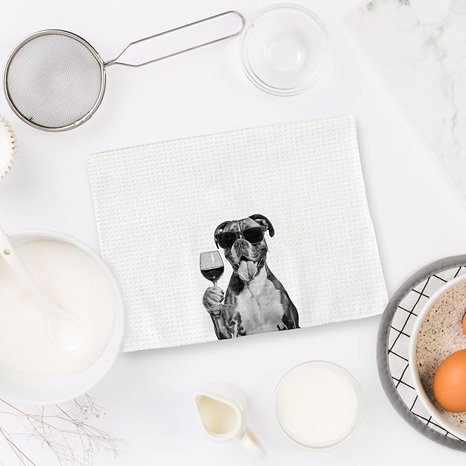 Boxer Dog Gifts Wine Kitchen Towels, Gifts for Boxer Dog Wine Lovers Decorative Hand Dish Tea Towel for Kitchen Home Bar, Funny BoxerDog Owners Home Bar Decor(16x24In)