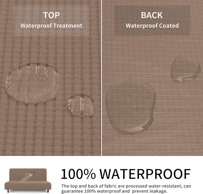 Easy-Going 100% Waterproof Futon Cover, Dual Waterproof Couch Cover for Futon, Stretch Jacquard Sofa Cover, Leakproof Furniture Protector for Kids, Pets, Dog and Cat (Medium, Camel)