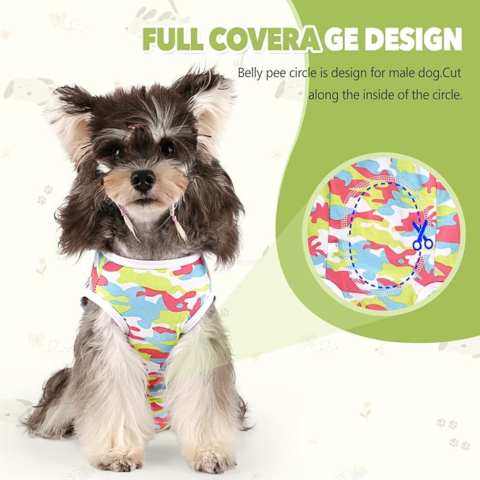 Dog Diapers Suit Period Onesie for Female Dog Sanitary Panties Male Doggy Heat Diapers Cover Fit for Small Medium Dogs Camo/XL