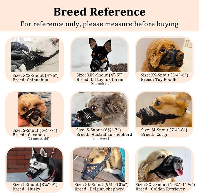 Mayerzon Dog Muzzle, Soft Mesh Muzzles for Small Medium Large Dogs Chihuahua Poodle Husky Labrador Retriever, Breathable Dog Mouth Guard for Biting Chewing Grooming, Allow Panting Drinking(M, Black)