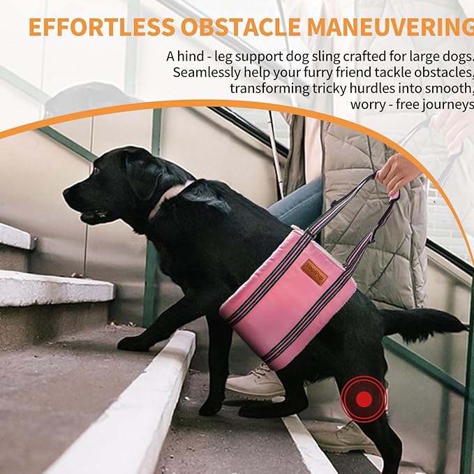 Dog Lift Harness for Large Dogs, Adjustable Comfortable Dog Sling with Handle, Knee & Rear Leg Support for Torn ACL Rehabilitation, Weak Rear Legs, Helps Senior, Disabled Canines(Pink,XL)