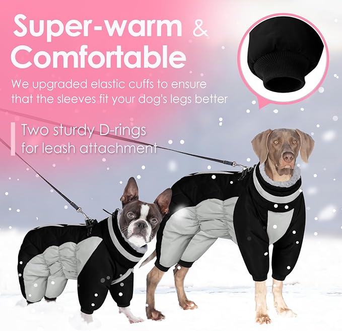 AOFITEE Large Dog Coat Warm Dog Jacket for Winter, Dogs Winter Coat with Harness Built in, Reflective Turtleneck Dogs Puffer Jacket Snowsuit, Full Body Fleece Coats for Small Medium Large Pet, XXXL
