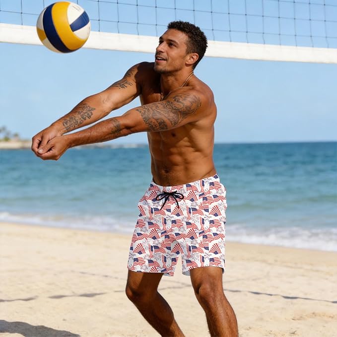 Mens Swim Trunks with Compression Liner Quick Dry Zipper Pocket Bathing
