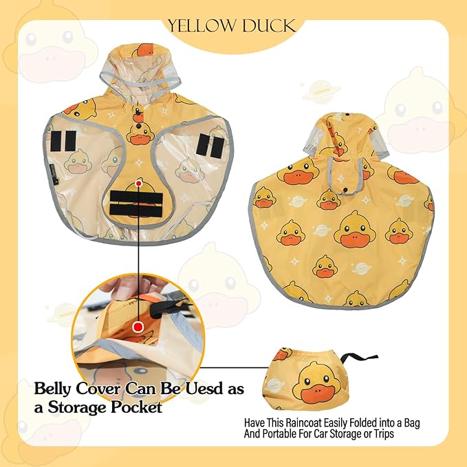 MAMORE Dog Raincoat, Waterproof Rain Jacket with Hood for Small Medium Large Dogs and Puppies, Packable Dog Poncho, Reflective, Adjustable (Yellow Duck, XXX-Large)