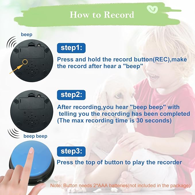 Set of 4 Dog Buttons for Communication, Voice Recordable Buttons for Classroom, Dog Training Talking Buttons Starter Set, Pet Easy Speaking Buttons Tools