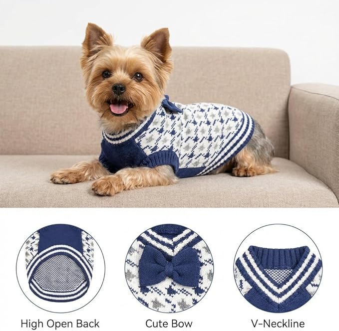 Medium Dog Sweater, Soft Breathable Knit Pet V-Neck Clothes for Spring Morning Walks, Lightweight Doggy Spring Outfit for Small Dogs (Blue, XXL)