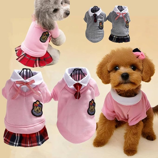 Selena Pet Uniform School Skirts Sailor Costume Dog Campus Clothes Teddy Cute Bowtie Adorable Puppy Apparel (Large,Pink Dresses)