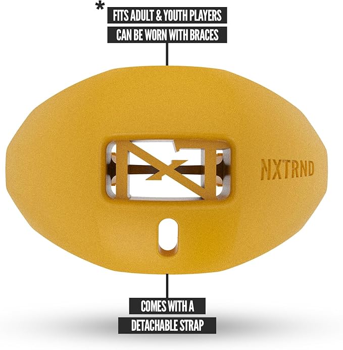 Nxtrnd One Football Mouth Guard, Strap Included, Fits Adult & Youth (Gold)