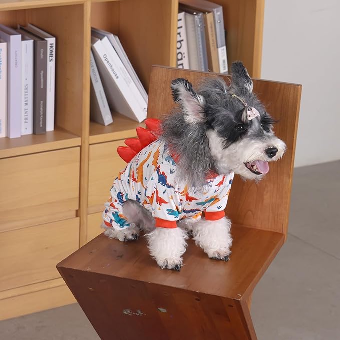 CuteBone Dinosaur Costume Dog Pajamas, Stretchy Spandex Crystal Velvet Sleepwear Coat for Small Dogs, Soft & Warm Pet Outfit Clothes for Cold Weather, Cozy Pullover Design COSP02M