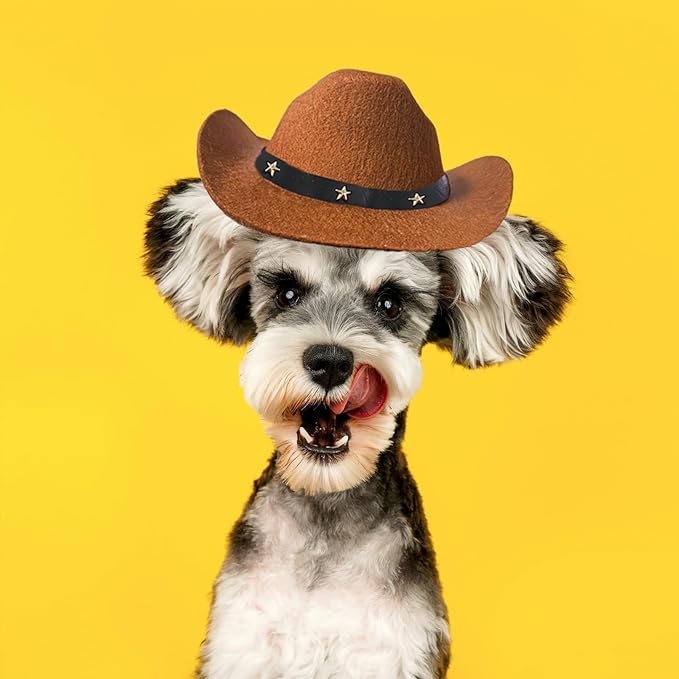 Dog Cowboy Hat & Bandana Scarf (Coffee, Adjustable, Large) - Cute Pet Apparel Costume for Dogs & Cats - Holiday Party Decoration & Surprise Gift