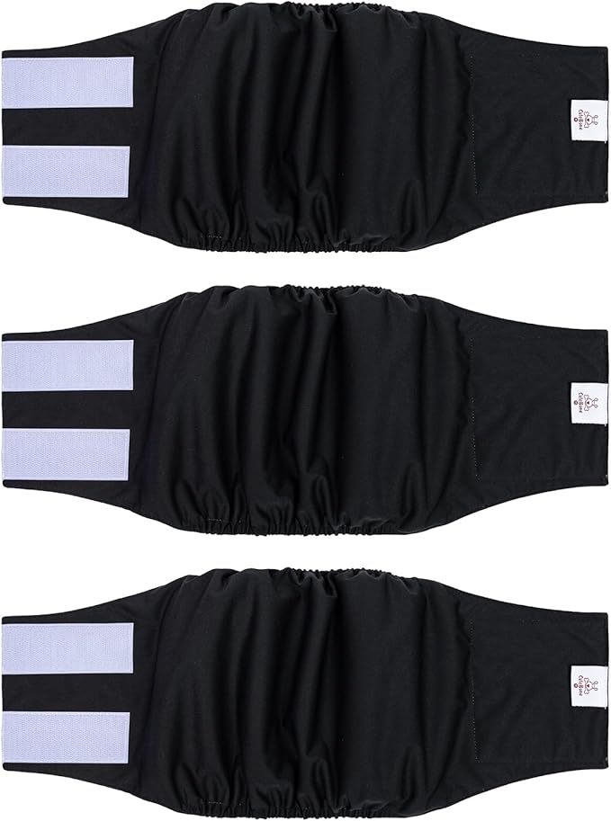 CuteBone Dog Diapers Male Washable Belly Band for Male Dogs Wraps Black 3pcs a Pack DM44M