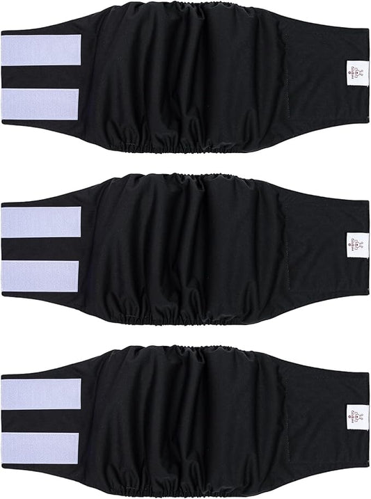 CuteBone Dog Diapers Male Washable Belly Band for Male Dogs Wraps Black 3pcs a Pack DM44M