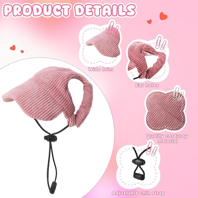 2 Set Medium Dog Baseball Hat with Ear Holes and Pet Sunglasses for Beach, Dog Baseball Cap Puppy Sun Hats for Medium Dogs (Pink, Blue)