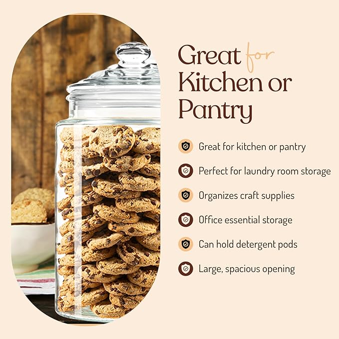 1.5 Gallon Tall Glass Cookie Jar - Food Storage Container with Airtight Lid - Large Kitchen Canister for Sugar, Flour, Dog Treat, Candy, Biscotti & Apothecary - Pack of 2