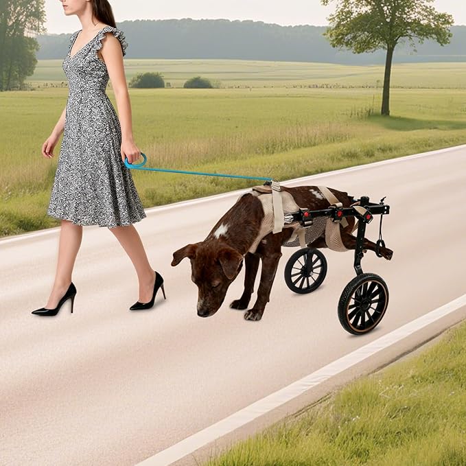 Pet Rehabilitation Walking Aid for Large Dogs, Adjustable 2-Wheel Dog Wheelchair for Back Legs with Breathable Mesh Harness for Senior Disabled Dogs Recovery Support