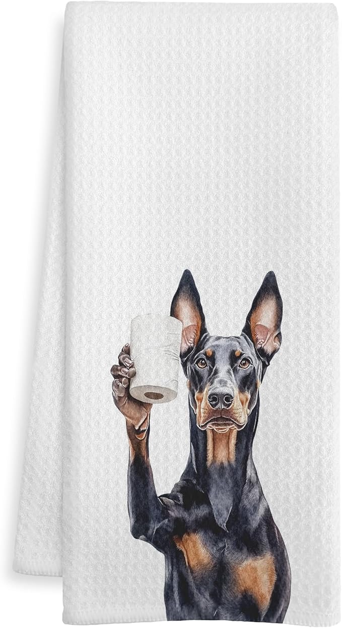 Funny Doberman Gifts Bathroom Hand Towels, Doberman Dog Lovers Gifts Decorative Hand Towels for Kids Guest Bathroom Washroom Half Bath, 16X24 Inch