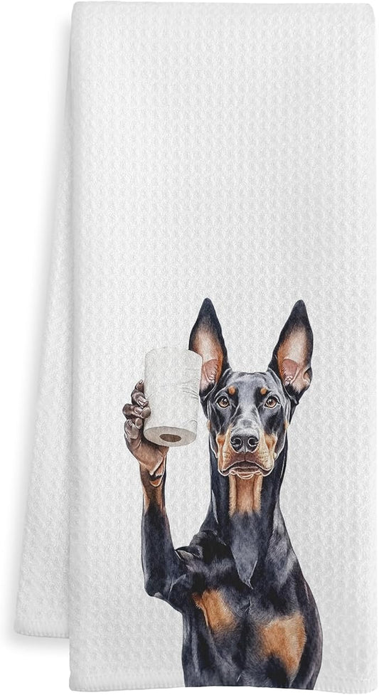 Funny Doberman Gifts Bathroom Hand Towels, Doberman Dog Lovers Gifts Decorative Hand Towels for Kids Guest Bathroom Washroom Half Bath, 16X24 Inch
