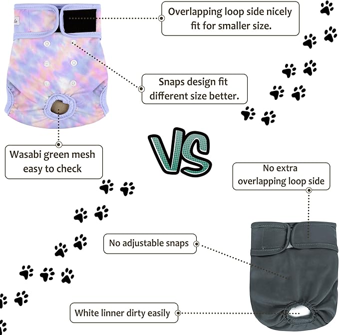 3 Pack Female Dog Diapers - Reusable Diapers for Doggie in Heat - Highly Absorbent Dog Diapers Female for Pet Incontinence with Adjustable Snaps (Tie Dye, M)