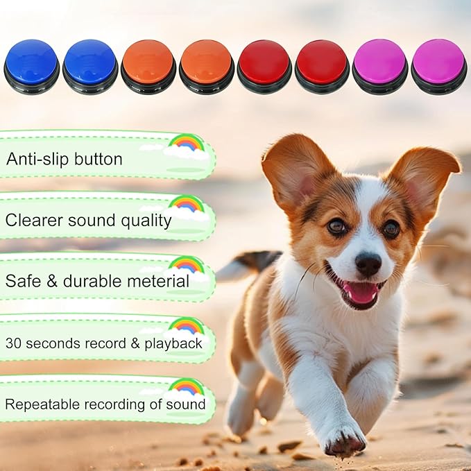 Set of 8 Dog Buttons for Communication, Voice Recordable Buttons for Classroom, Dog Training Talking Buttons Starter Set, Pet Easy Speaking Buttons Tools