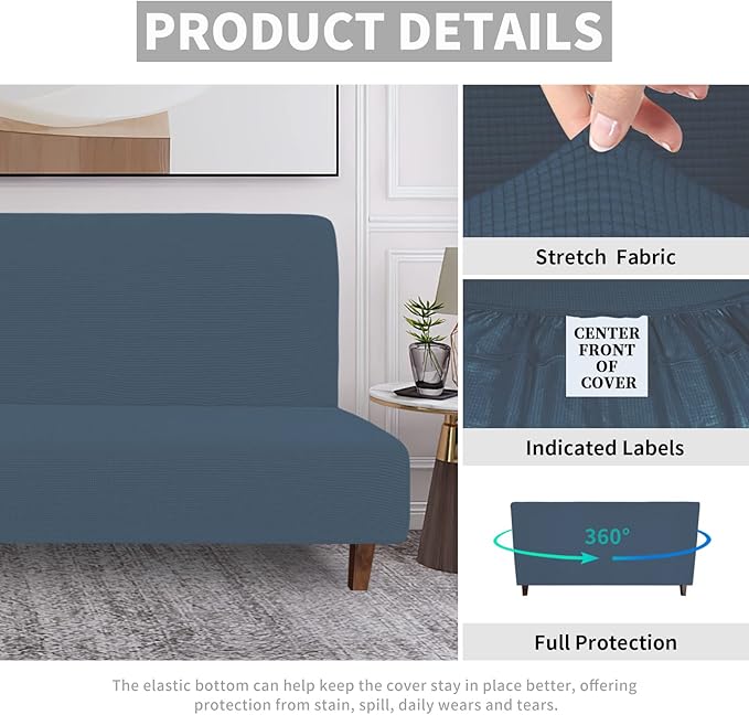 Easy-Going 100% Waterproof Futon Cover, Dual Waterproof Couch Cover for Futon, Stretch Jacquard Sofa Cover, Leakproof Furniture Protector for Kids, Pets, Dog and Cat (Medium, Bluestone)