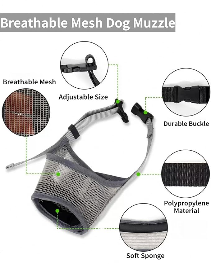 2 Pack Dog Muzzle, Soft Nylon Air Mesh Breathable Pet Safety Muzzle with Nose Protection for Medium Large Dogs, Helps Prevent Biting Barking Chewing
