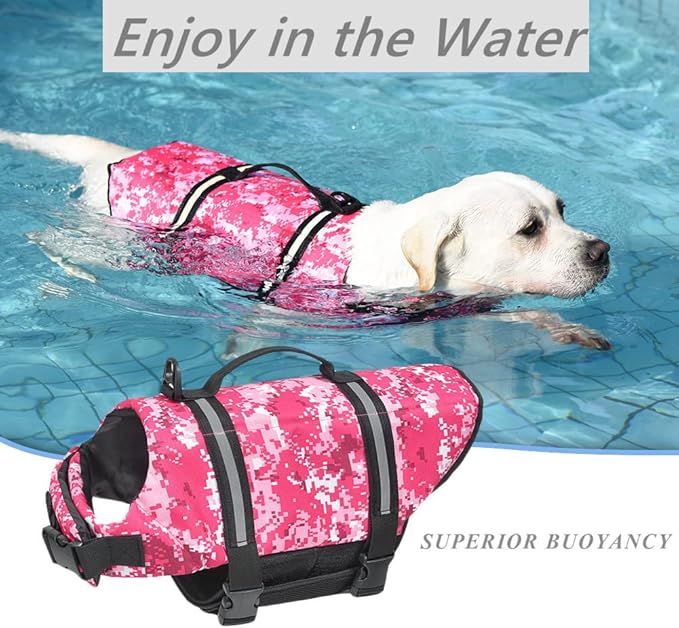 Doglay Dog Life Jacket, Dog Life Vest for Swimming Boating, Adjustable Puppy Life Jacket with Reflective Stripes, Superior Buoyancy Dog Swimming Vest for Small Medium and Large Dogs