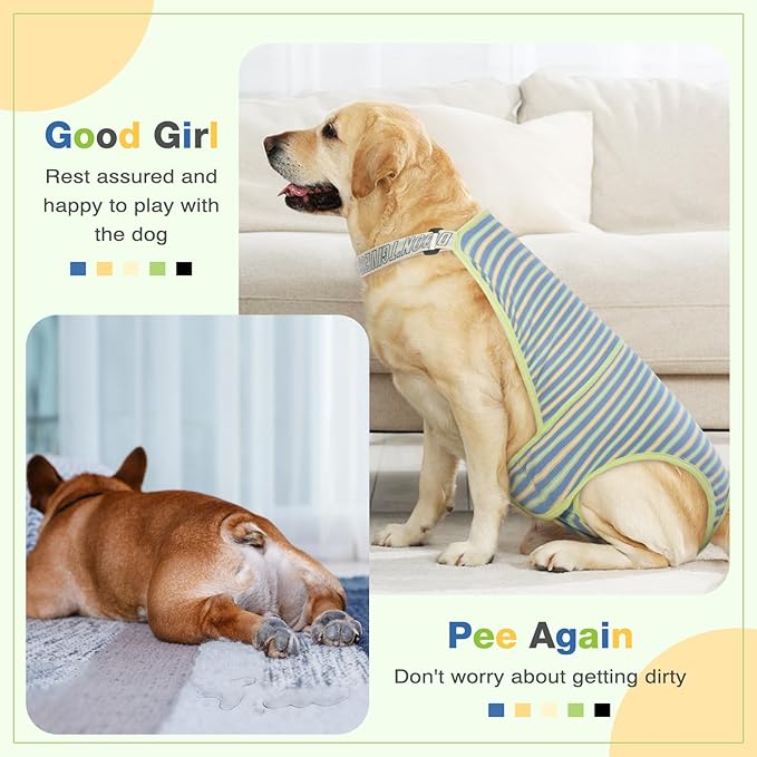 Female Dog Diapers for Heat, Washable Onesie Sanitary Pantie with Adjustable Suspender Washable, Reusable Dog Period Panties Doggie Diapers for Medium Dogs, S