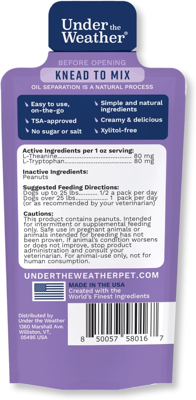 Under the Weather Pet PB & CHILL Dog Peanut Butter Dog Treats | Vet-Formulated 100% Natural and Tasty Calming Treats for Dogs | Promotes Calmness and Relieves Anxiety for Dogs | 1 Oz - Pack of 6