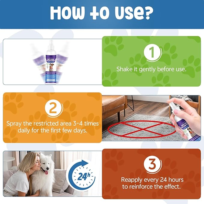 No Chew Spray for Dogs, 200ML Bitter Apple Spray for Dogs to Stop Chewing and Prevents Wound Licking, Protects Furniture, Shoes, Bandages, Alcohol-Free & Non-Toxic, Safe for Indoor & Outdoor Training