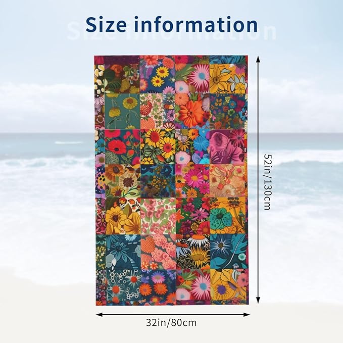 Vintage Floral Beach Towel 31inx51in, Flower Sand-Free Microfiber Bath Towel Ultra Soft Quick Dry Pool Towel Absorbent Towel Lightweight Towel for Swimming Bathroom Decor